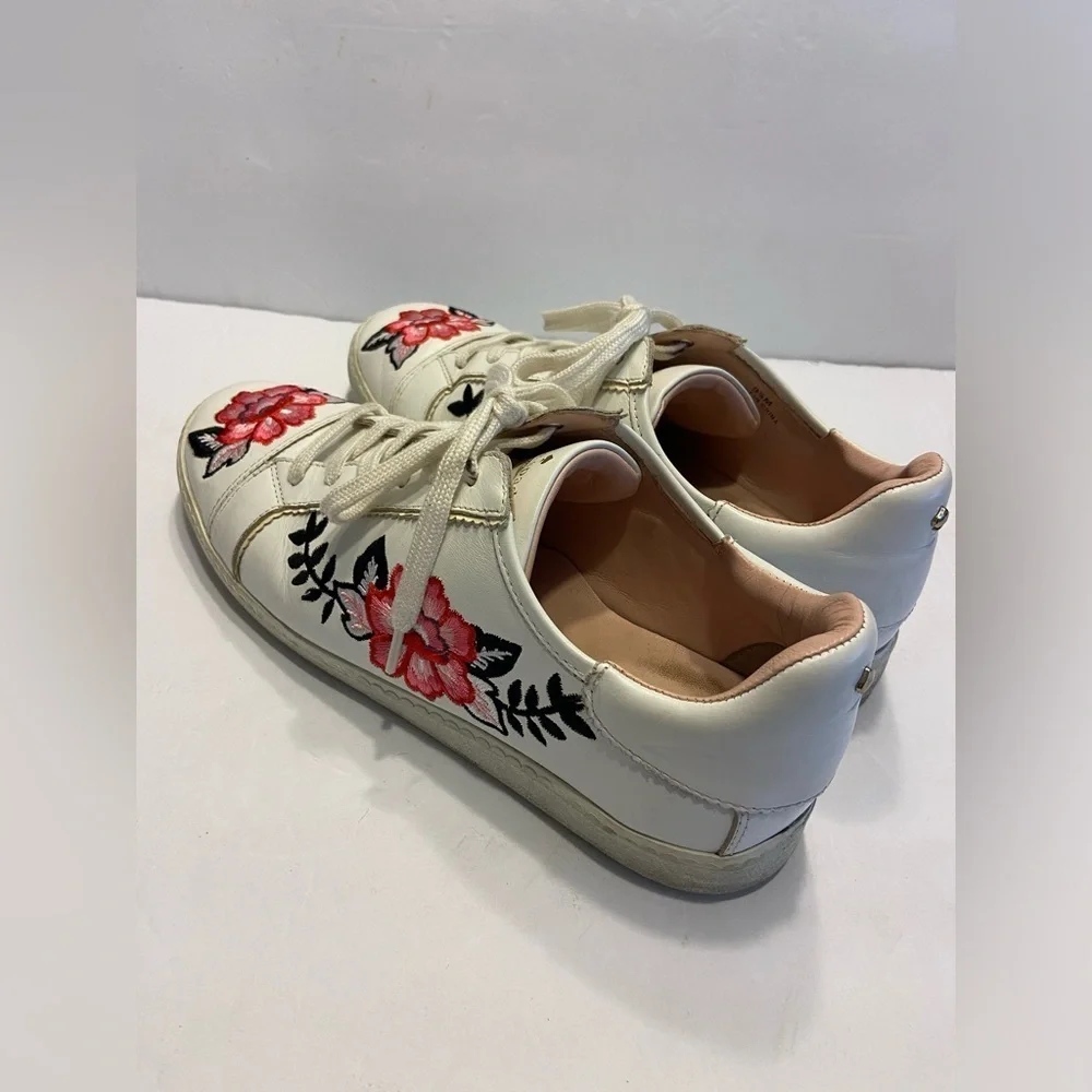 KATE SPADE EVERHART FLORAL LEATHER SHOES EMBROIDERED WHITE SNEAKERS SIZE 9.5